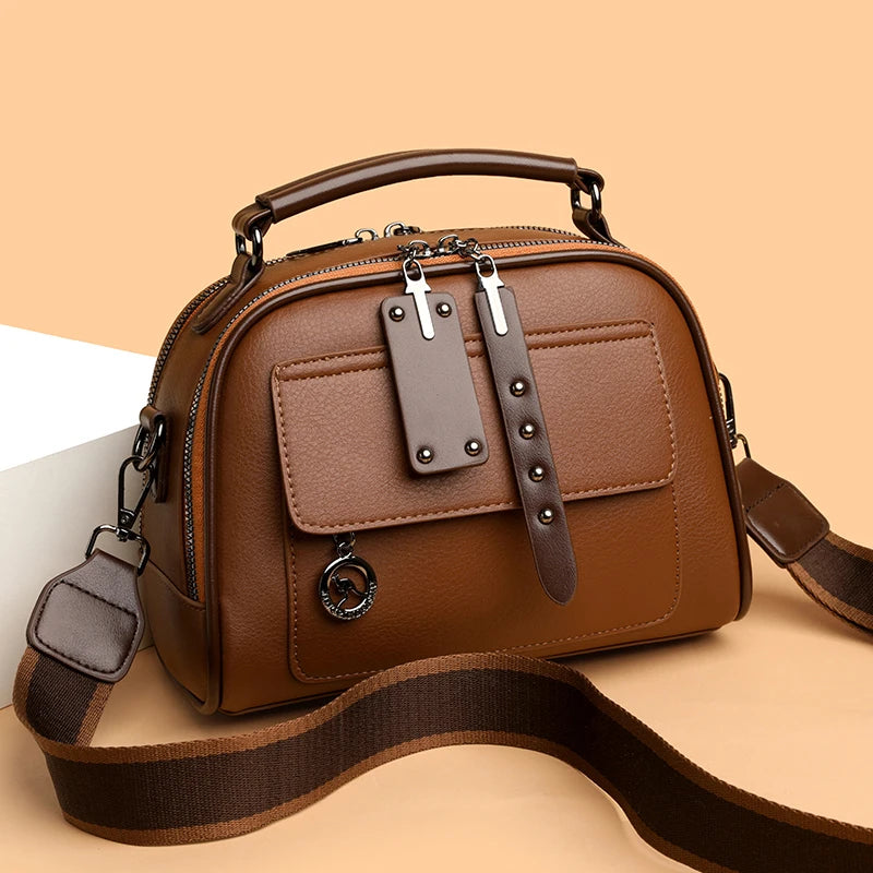 3-Layer Soft PU Leather Crossbody Shoulder Tote – Large Capacity Designer Messenger Bag for Women