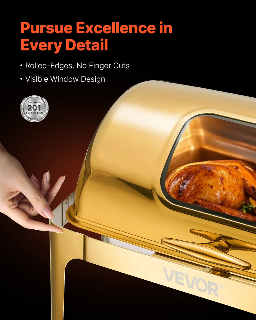 9 Qt Roll Top Chafing Dish Buffet Server — Stainless Steel Chafer with Visible Lid