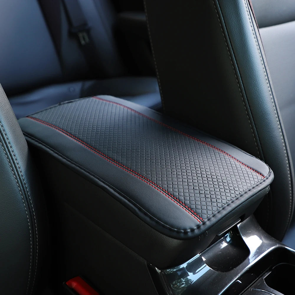 Checkered PU Leather Car Armrest Console Pad — Women