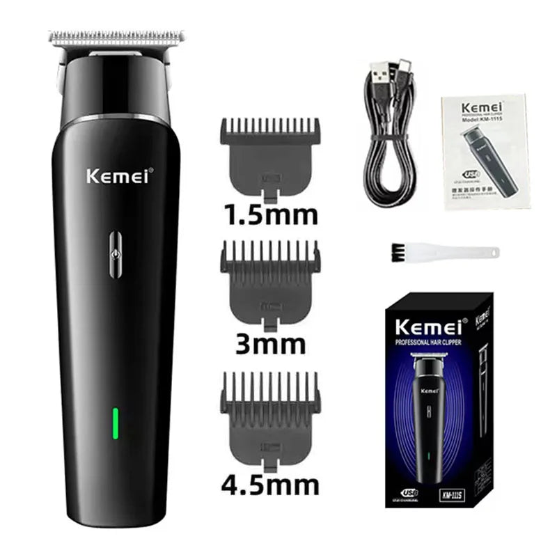 Kemei KM-1115 Professional Hair Clipper – USB Fast Charge, 160-Min Battery, Low Noise, Cordless