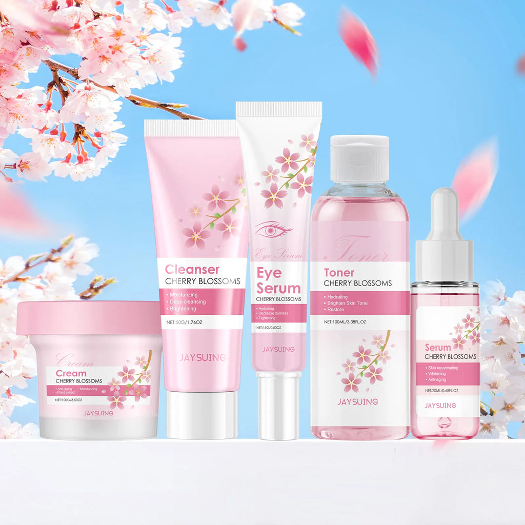 Sakura Skincare Set – Cherry Blossom Face Cream, Serum, Toner, Cleanser & Eye Cream for Women