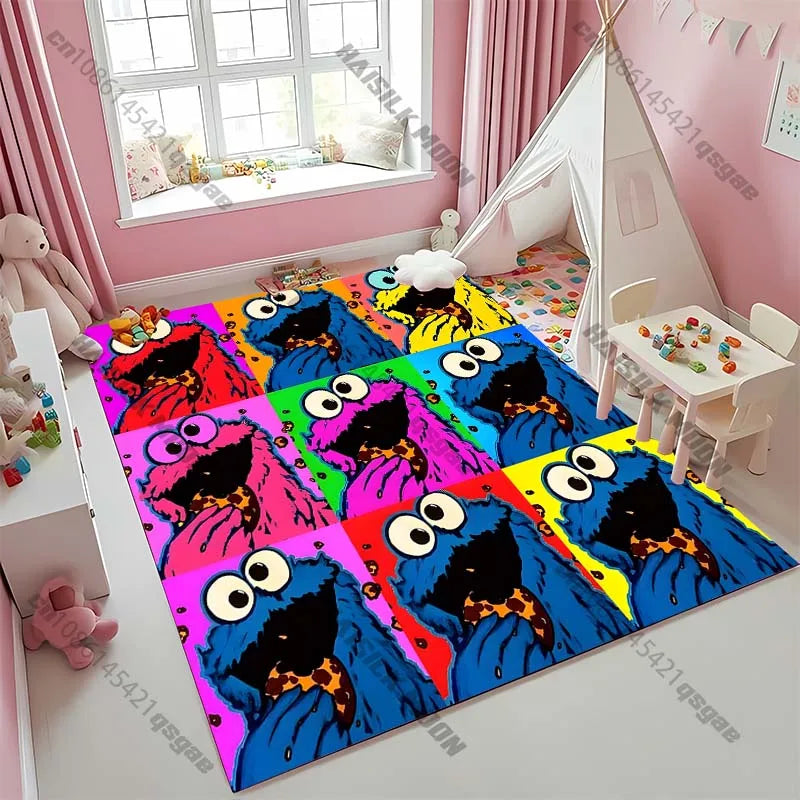 15 Sizes S-Sesame S-Street Theme Carpet Rug for Living Rooms Bedroom Entrance Door Decor Mat, Kids' Play Non-slip Mat Great Gift