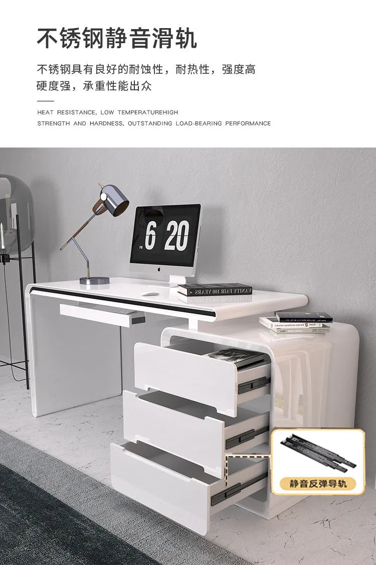Modern Office Computer Desk with Cabinet & Keyboard Shelf — MDF Writing Workstation