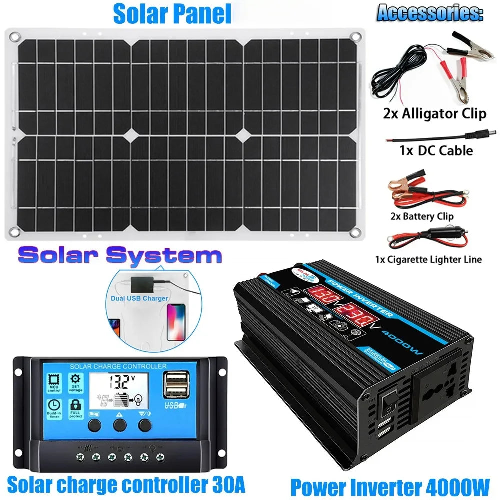 4000W Solar Inverter Kit – 12V to 110V/220V Solar Panel System with Charge Controller