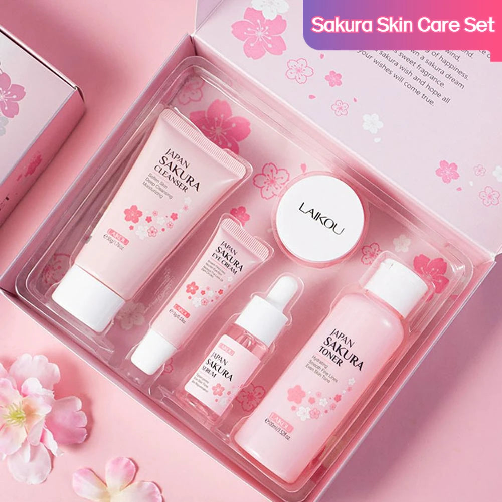 Sakura Skincare Gift Set – 3-Piece Travel Bag or 5-Piece Gift Box for Women