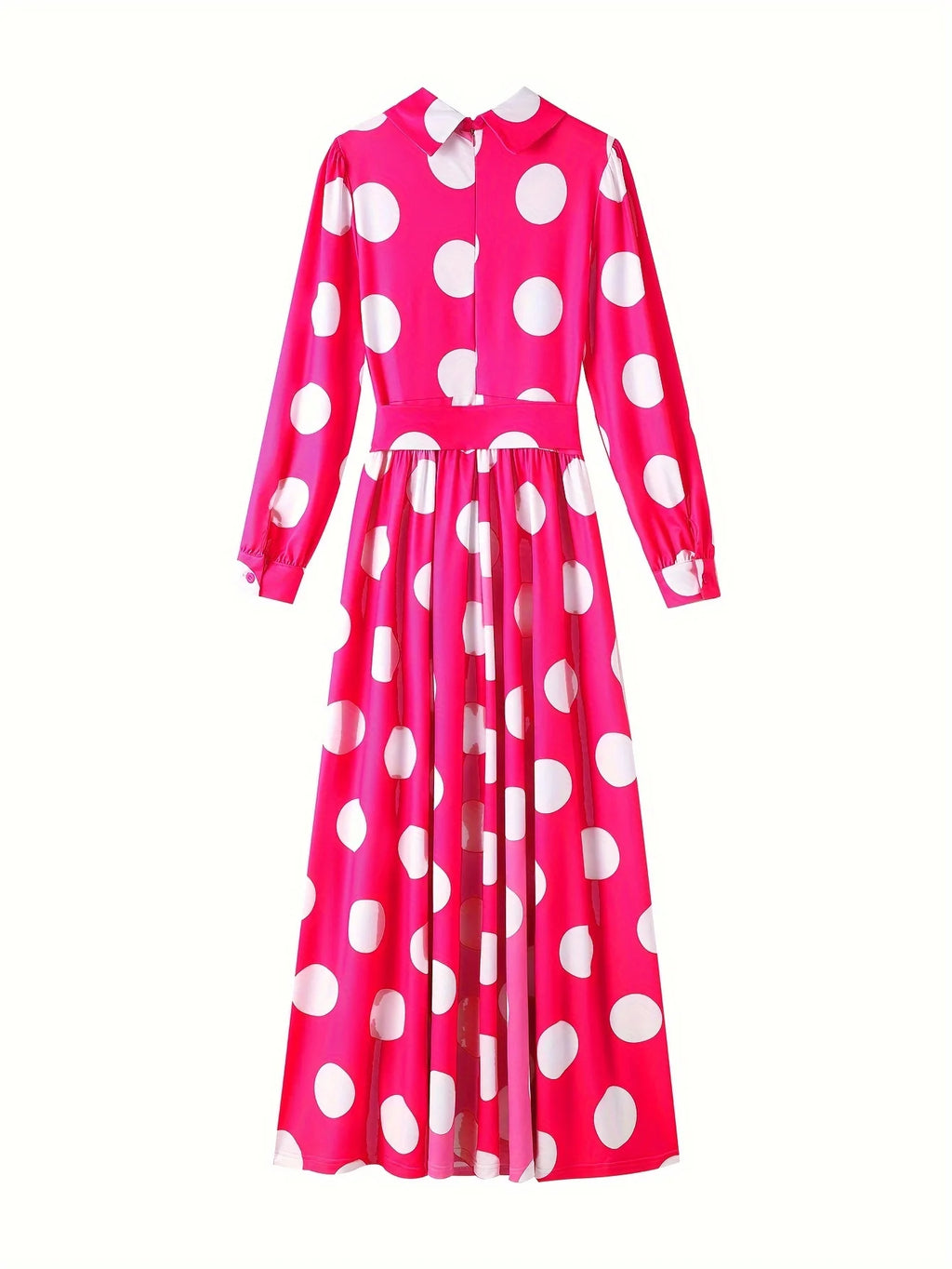 Bow Knot Polka Dot Maxi Dress — Long Sleeve Elegant Casual Lady Dress