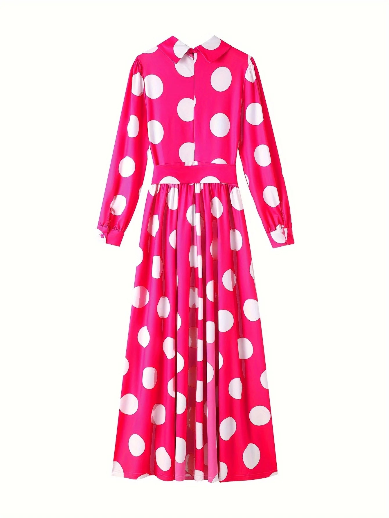 Bow Knot Polka Dot Maxi Dress — Long Sleeve Elegant Casual Lady Dress
