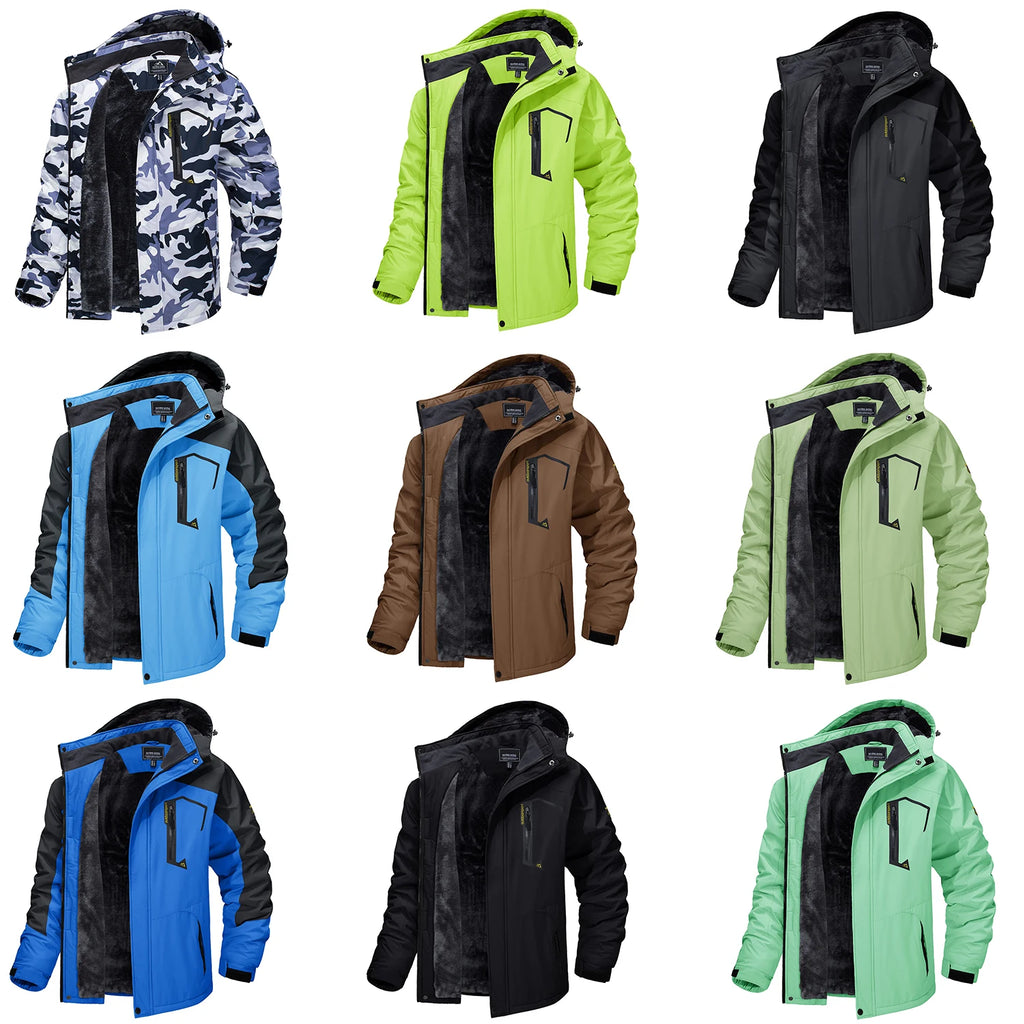 TACVASEN Fleece-Lined Mountain Hiking Jacket – Removable Hood Ski Snowboard Parka for Men