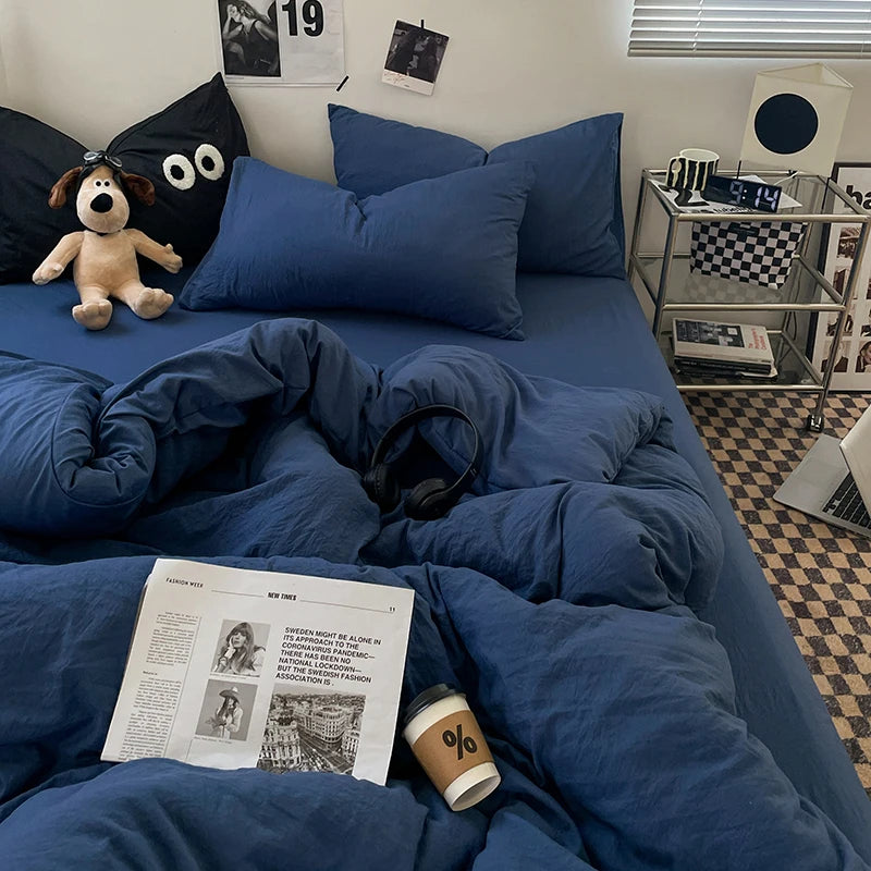 Blue Washed Cotton Duvet Cover – 150x200cm, Girls & Boys Bedroom, Quilt Cover (Pillowcase Sold Separately)
