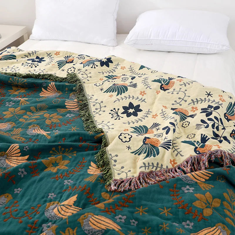Boho Muslin Gauze Throw Blanket – Tassel Sofa Cover & Bedspread for Home, Adults & Kids