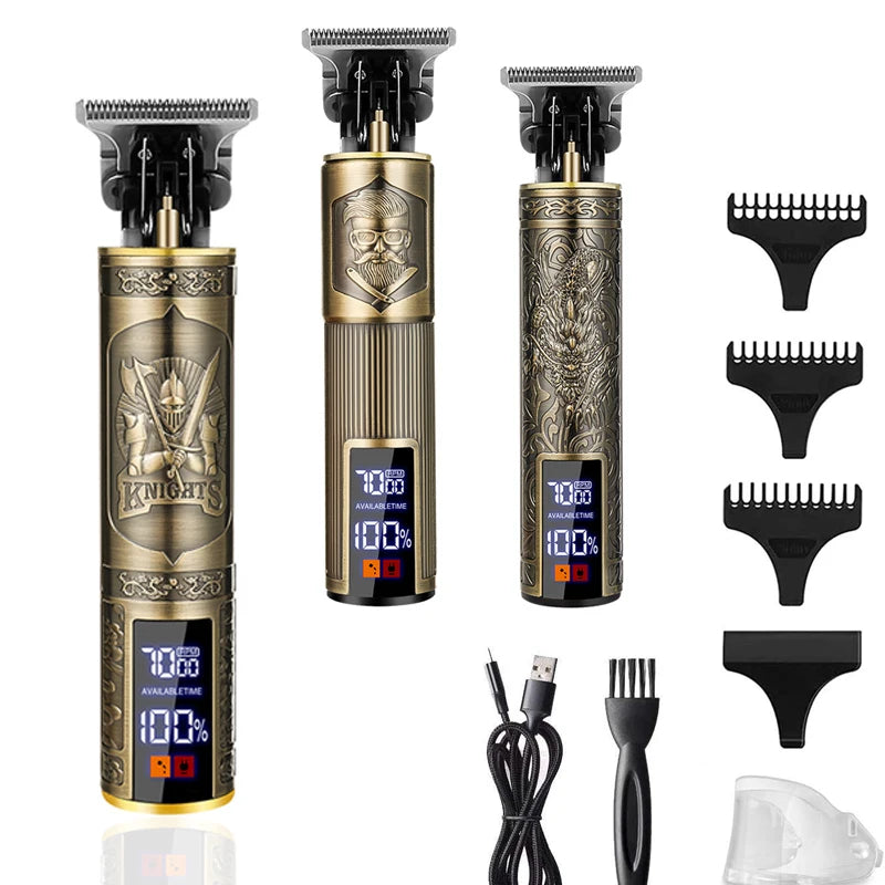 XMSJ Carving Hair Clipper – Metal Body, Engraved Design, Rechargeable Barber Trimmer