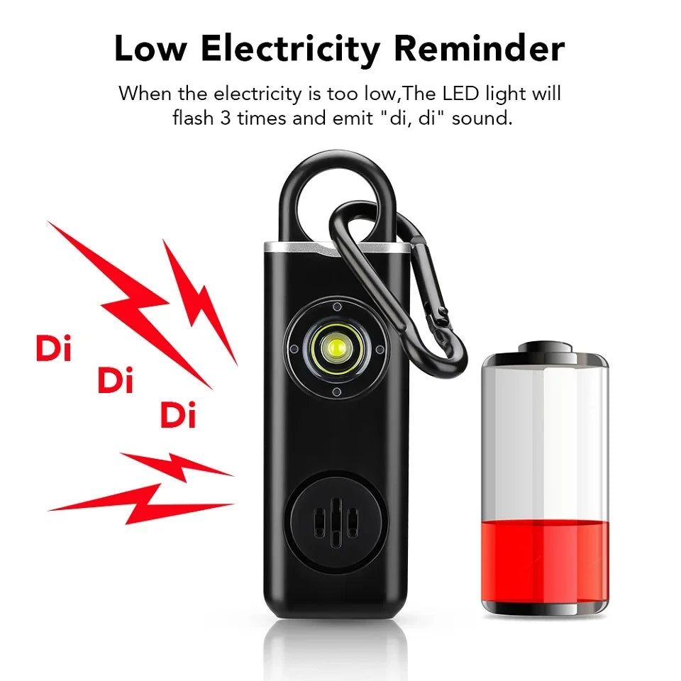 130dB Personal Safety Alarm Keychain with LED Light – Rechargeable Self Defense