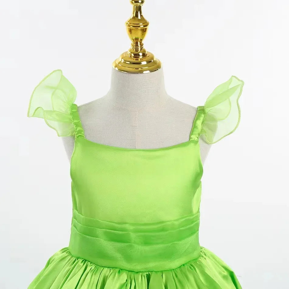 Tinkerbell Fairy Princess Dress — Green Elf Costume with Wings for Girls