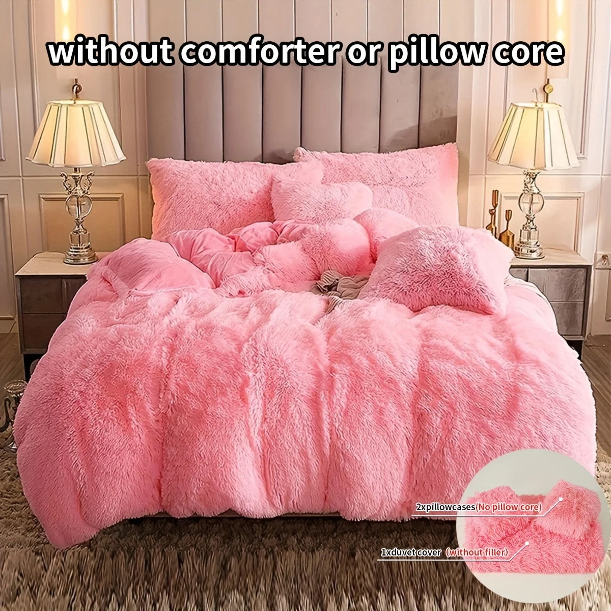 Plush Faux Fur Duvet Cover Set – Luxurious 3-Piece Bedding, 16 Colors & 10 Sizes