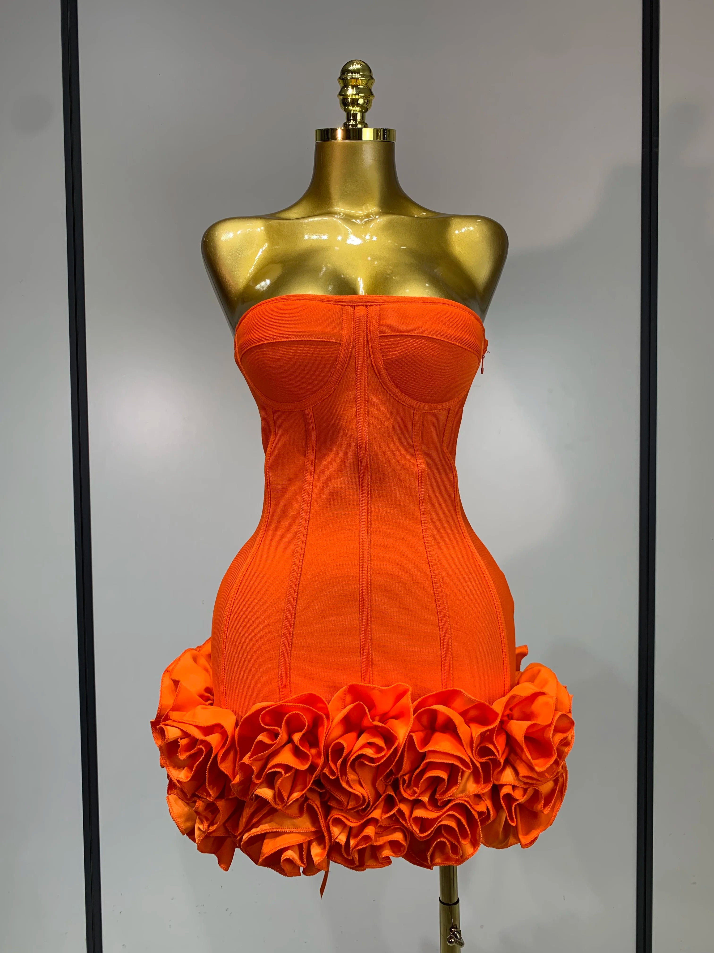 Flower Embellished Strapless Bandage Mini Dress — Backless Bodycon Celebrity Party Dress