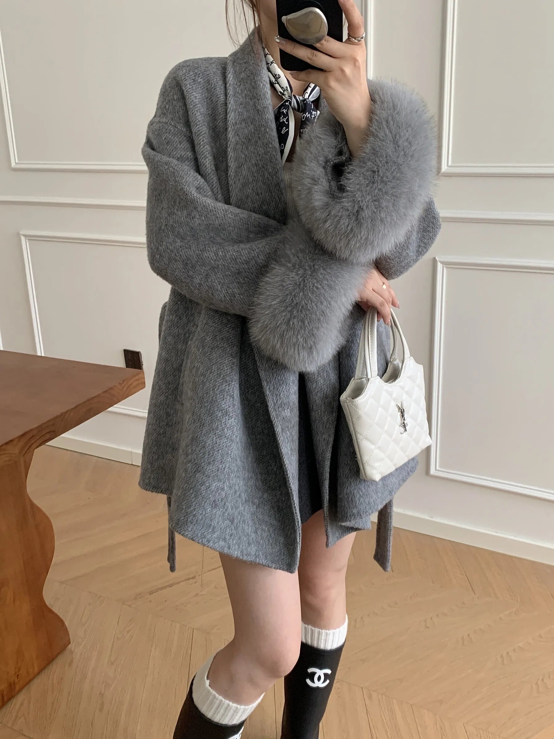 Women's Short Lace-Up Cashmere Wool Coat – Slim Lapel Autumn Winter Outerwear