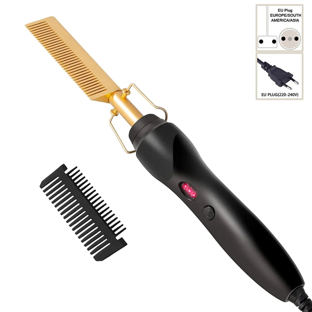2-in-1 Hot Comb Hair Straightener — Electric Heating Comb for Straight & Wavy Styles