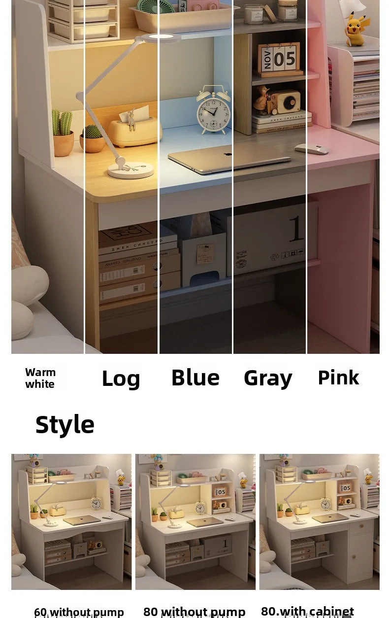 Bookshelf Integrated Computer Desk — Modern Minimalist MDF Student Writing Desk, Multiple Sizes & Finishes