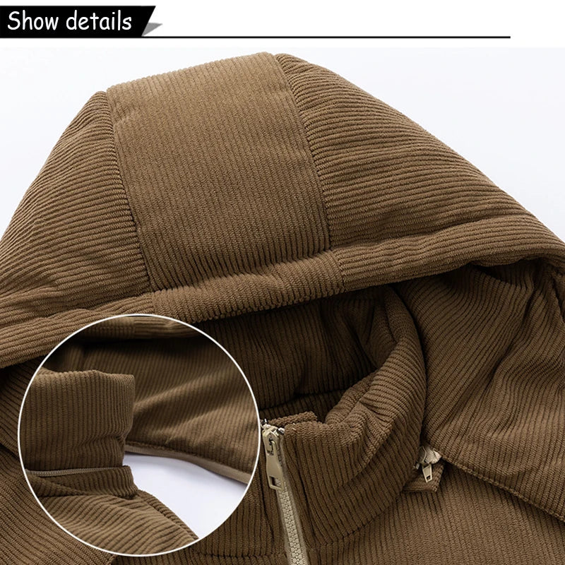 Men's Removable Hooded Windbreaker Parka Jacket – Warm Casual Outerwear for Autumn & Winter