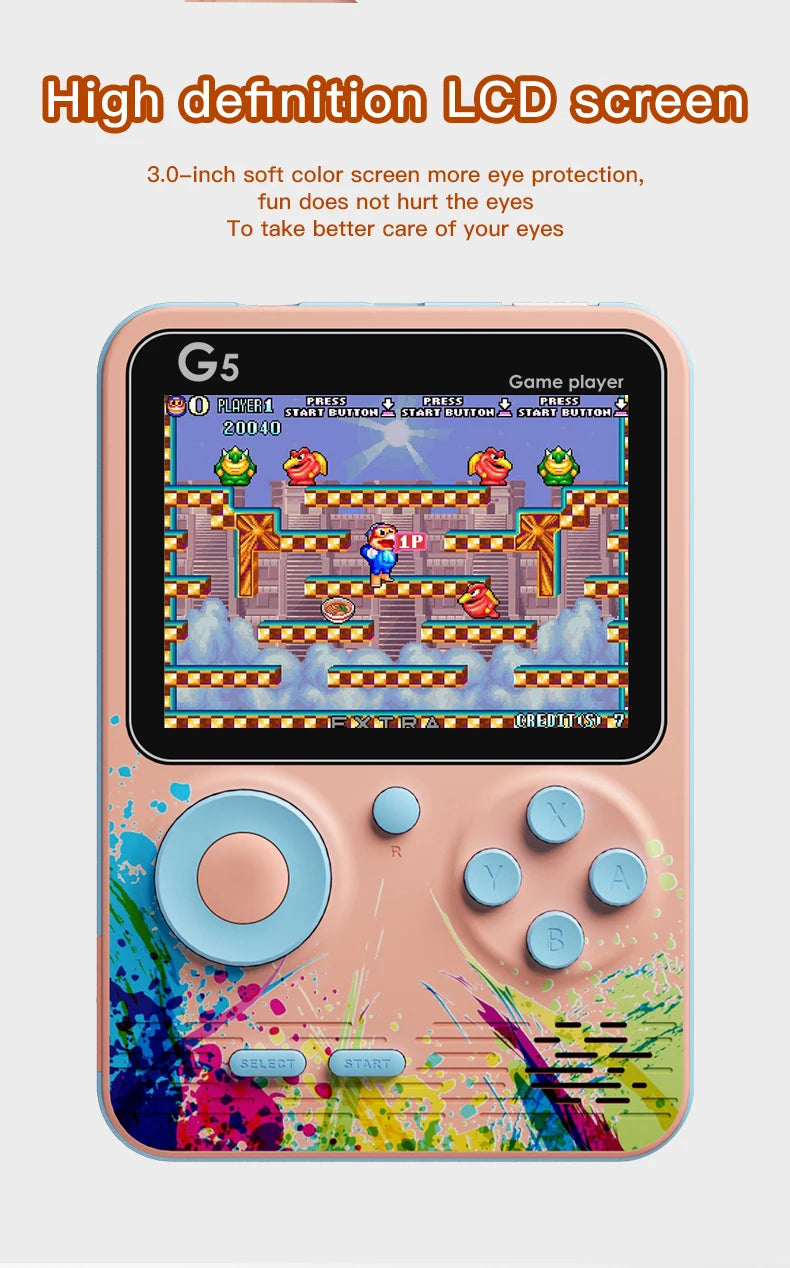 G5 Mini Retro Handheld Game Console – 500 Games, 3-Inch Color LCD, 8-Bit