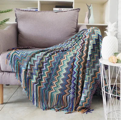 Boho Aztec Throw Blanket – Woven Plaid Sofa Cover, Wall Tapestry & Bed Blanket