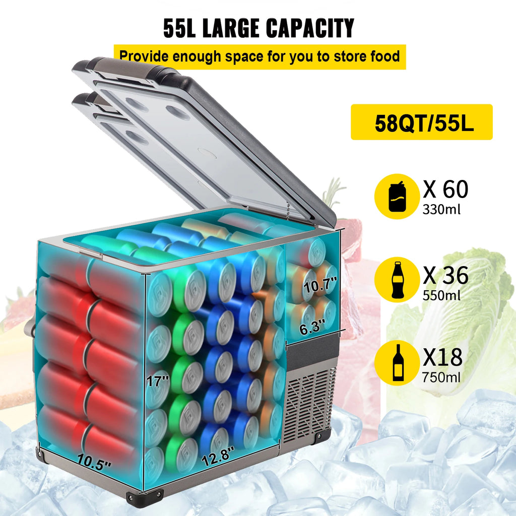 SucceBuy Portable Car Refrigerator & Freezer – 20L-55L, 12V/24V Compressor Cooler for Camping & Travel