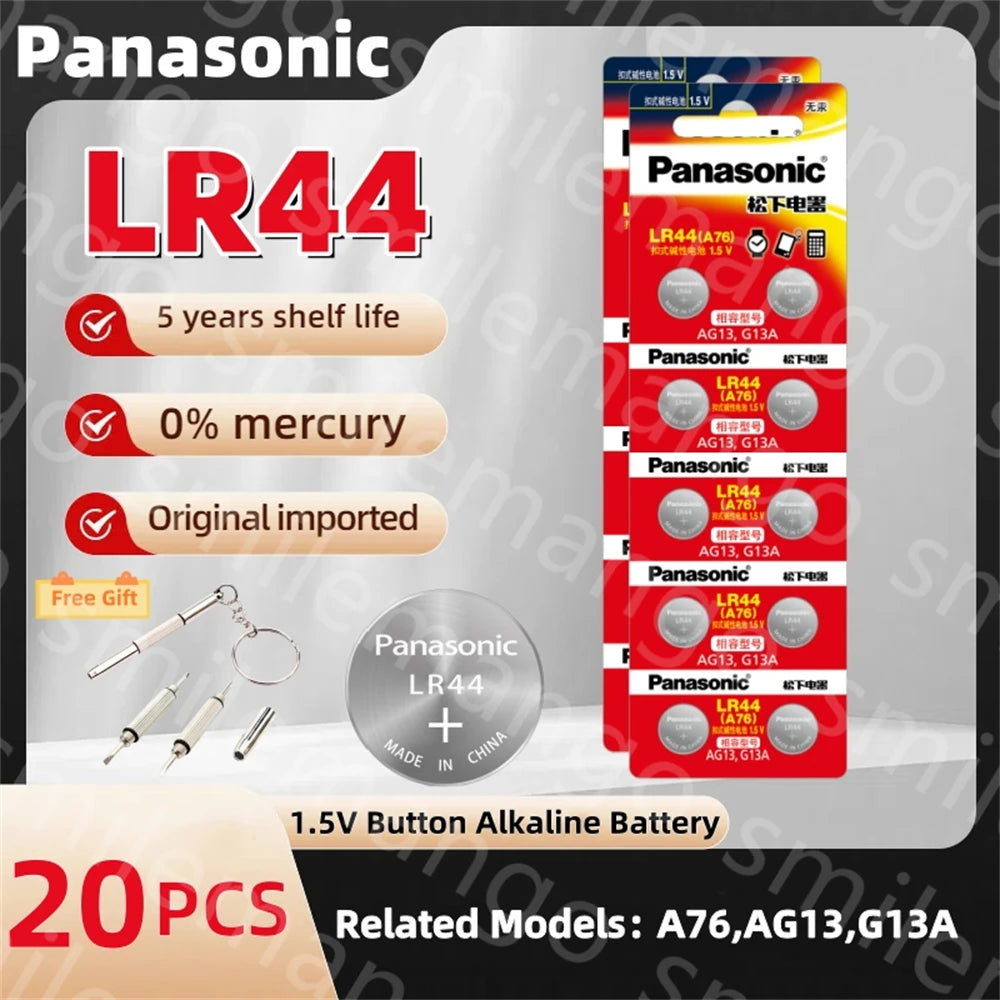 Panasonic LR44 AG13 1.5V Button Cell Battery – 175mAh SR44 LR1154 Coin Cell for Watch, Calculator & Toys