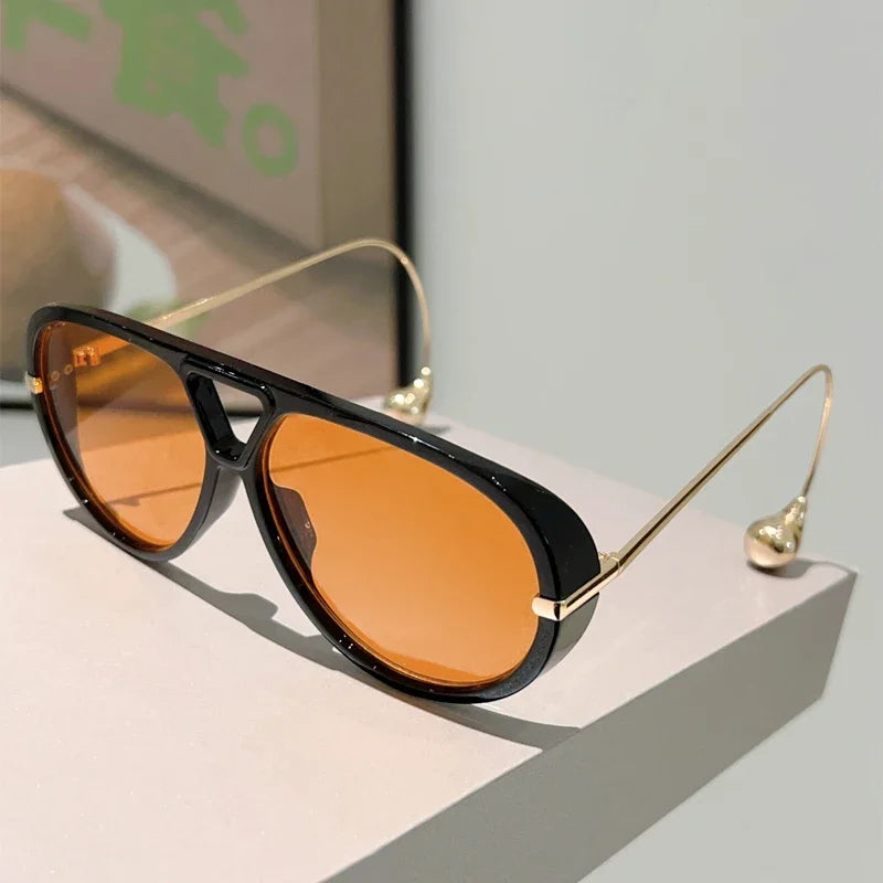 GM LUMIAS Oversized Pilot Sunglasses | Double Bridge Gradient Luxury Designer Shades for Women