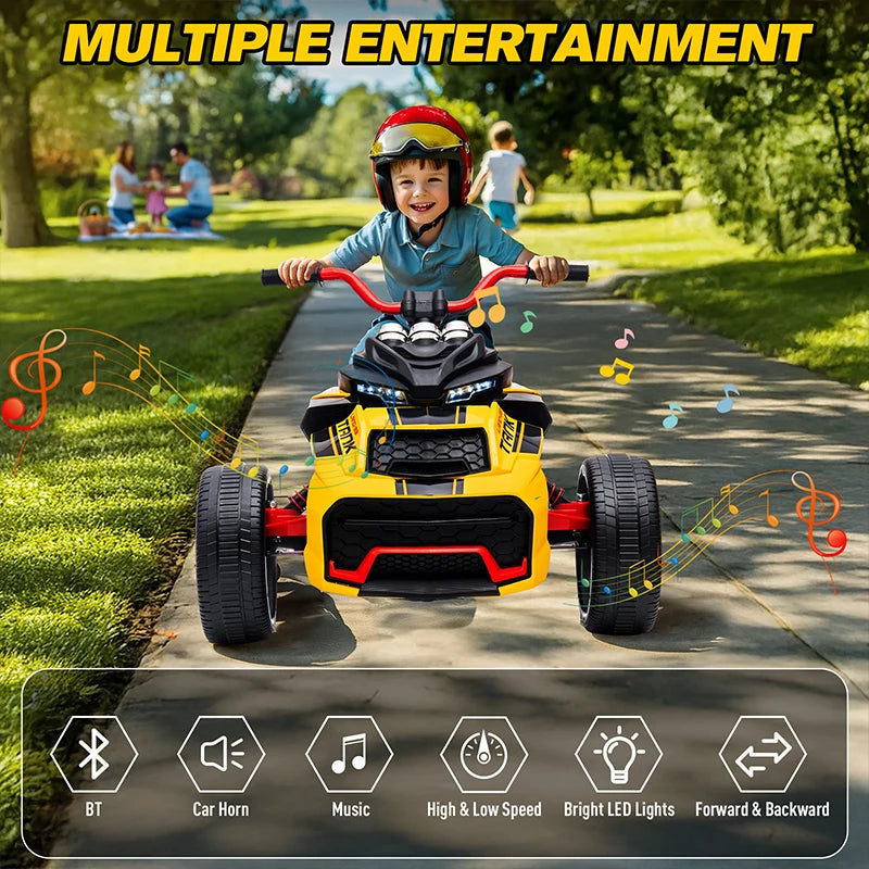 12V Kids Ride-On ATV – Three-Wheel Electric Toy with Lights