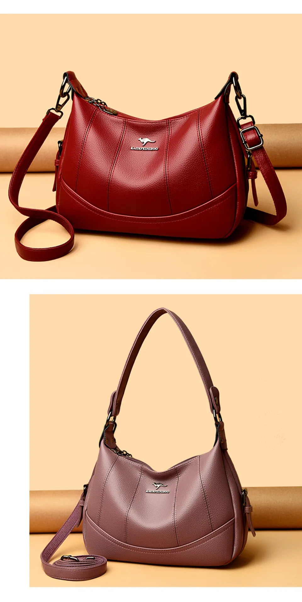VANDERWAH Genuine Leather Two-Layer Flap Shoulder Bag – Luxury Crossbody Messenger Handbag for Women