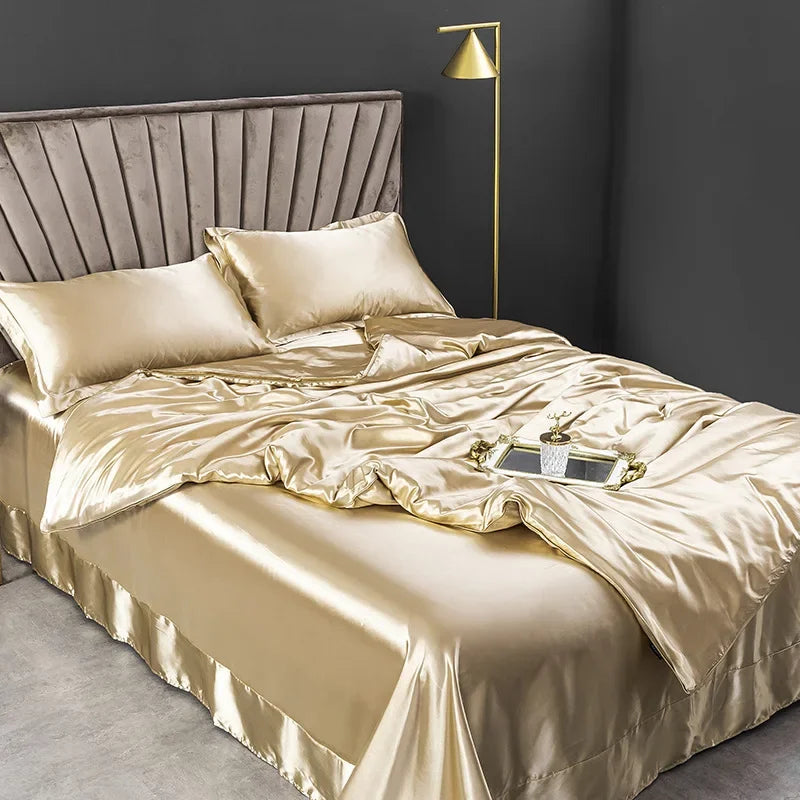100% Pure Silk Bedding Set – 4-Piece Luxury Duvet Cover, Bedsheet & Pillowcases, Twin to King