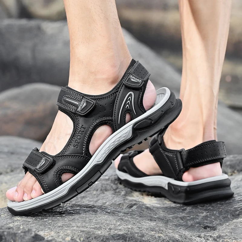 Men's Casual Leather Beach Sandals – Lightweight Gladiator Style