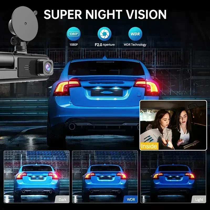 1080P 2/3-Lens WiFi Dash Cam – Front, Rear & Interior, Night Vision, G-Sensor, Loop Recording