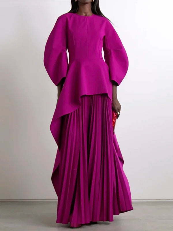UOOZEE Womens Dresses 2025 New Fashion Elegant Solid Color Split-Joint Tiered Loose Pleated Party Evening Maxi Dress Robe Kaftan