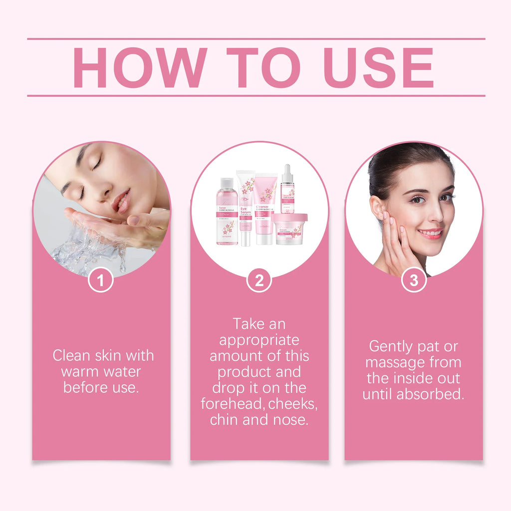 Sakura Skincare Set – Cherry Blossom Face Cream, Serum, Toner, Cleanser & Eye Cream for Women