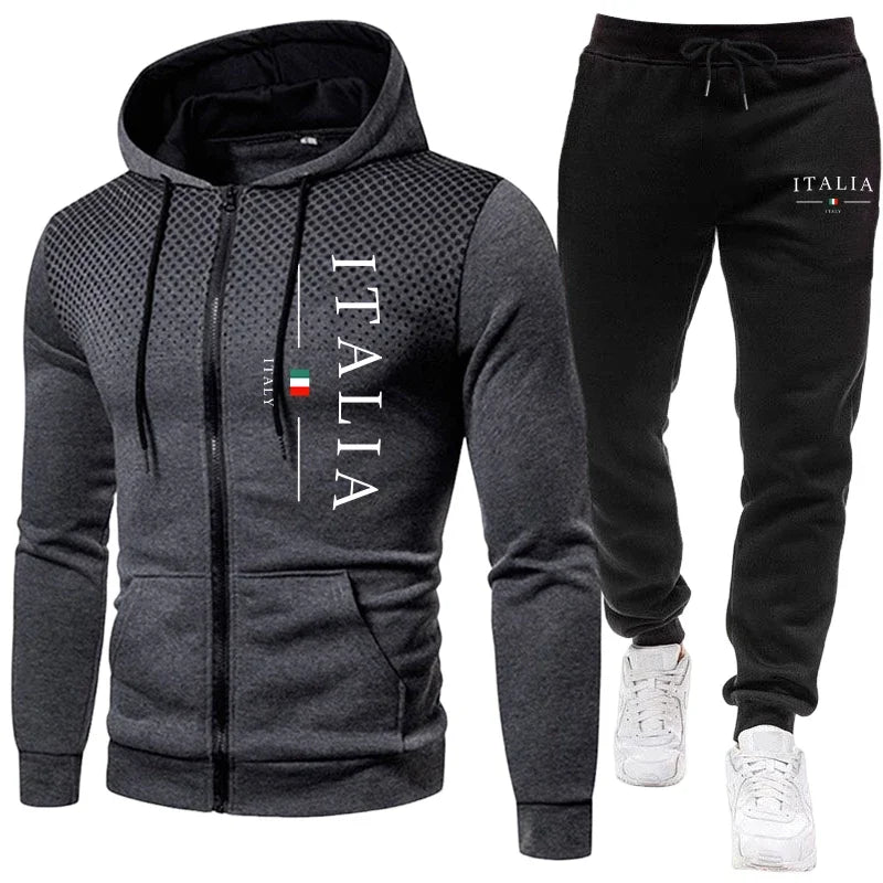 Men's Zipper Hoodie & Sweatpants Set – Urban Casual Sporty Daily Training Tracksuit