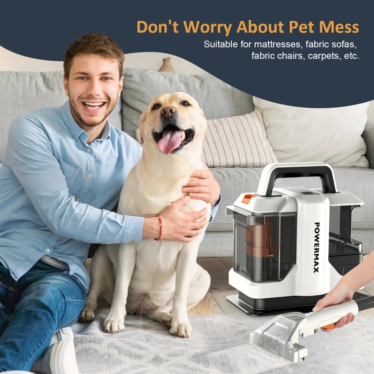OMESER W05 Handheld Carpet & Upholstery Cleaner — 750W 15Kpa Spot Clean Machine for Carpet, Sofa & Car