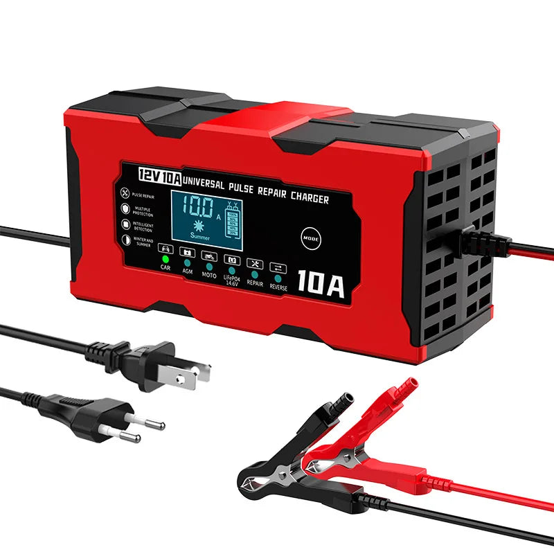 12V 10A Smart Car Battery Charger – LiFePO4 Lead Acid AGM GEL Motorcycle Battery Repair Charger
