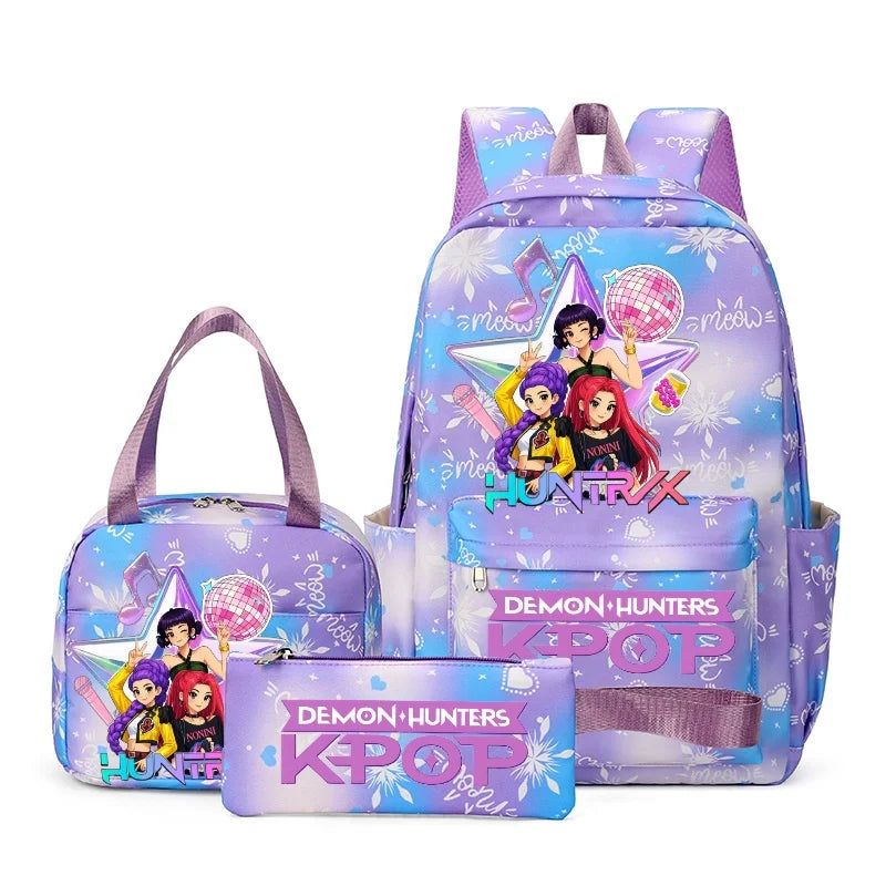 KPop Demon Hunter 3-Piece Backpack Set – School Bag, Shoulder Bag & Clutch