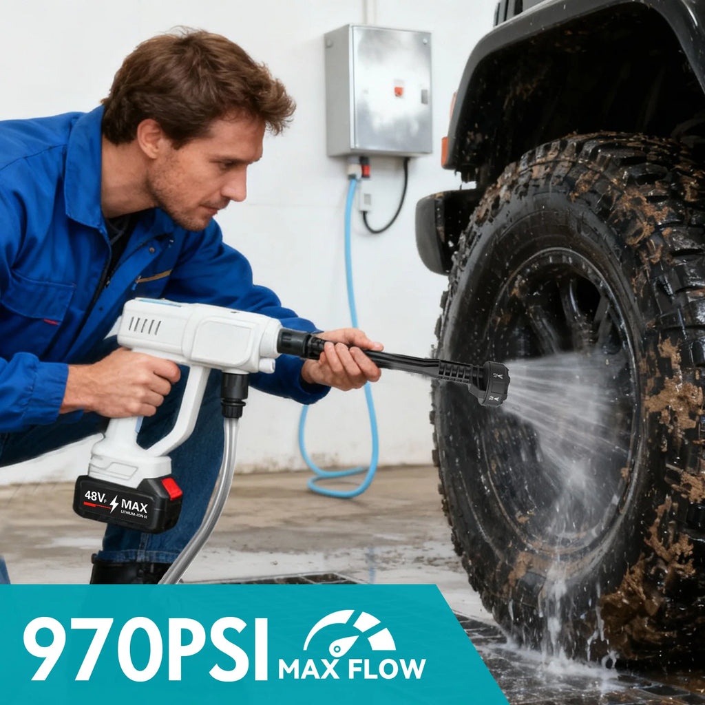 Cordless Pressure Washer – 21V, 6-in-1 Nozzle & Foam Kit