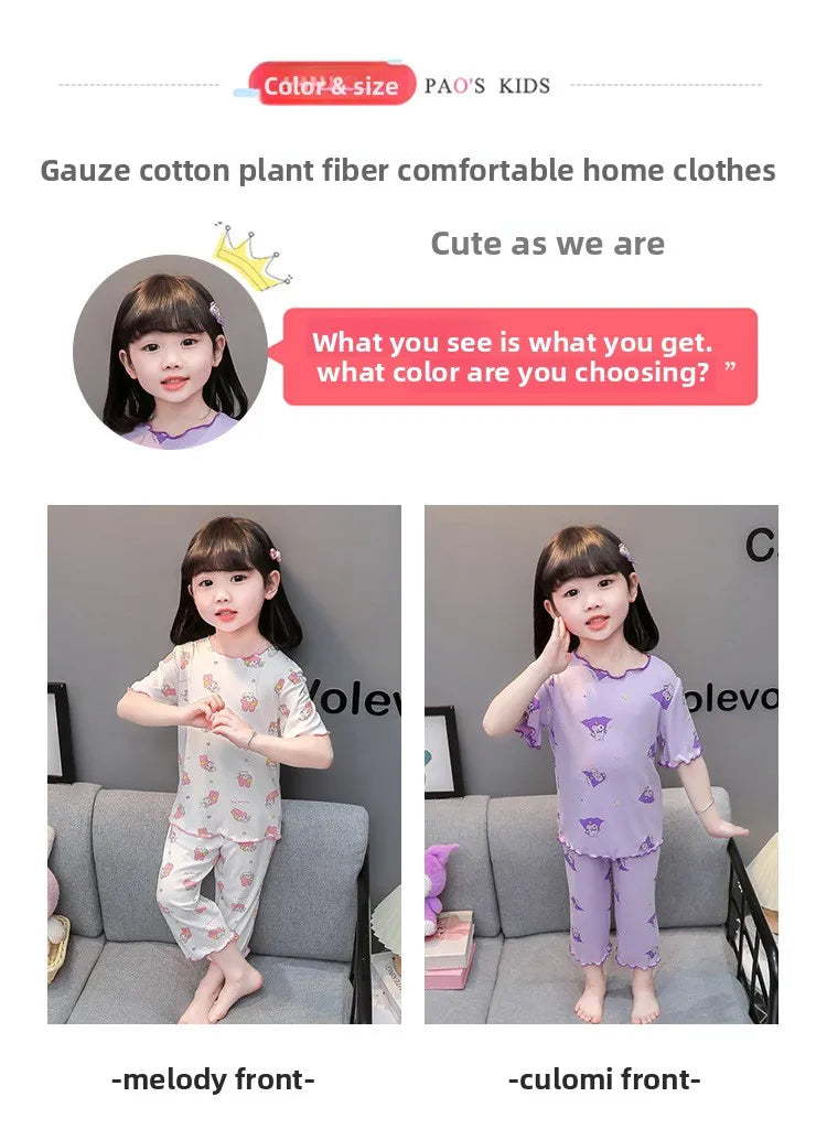 2026 Sanrio Kawaii Kids Pajamas Set | Hello Kitty & Kuromi 2-Piece Anime Loungewear