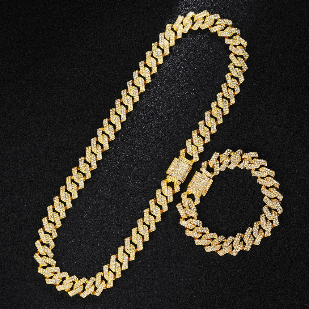 Men's Gold Cuban Chain Hip Hop Watch & Bracelet Set | Iced Out Rhinestone Bling Rapper Jewelry