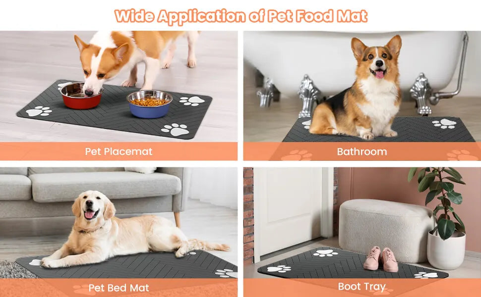 Absorbent Quick-Dry Pet Feeding Mat with Rubber Backing