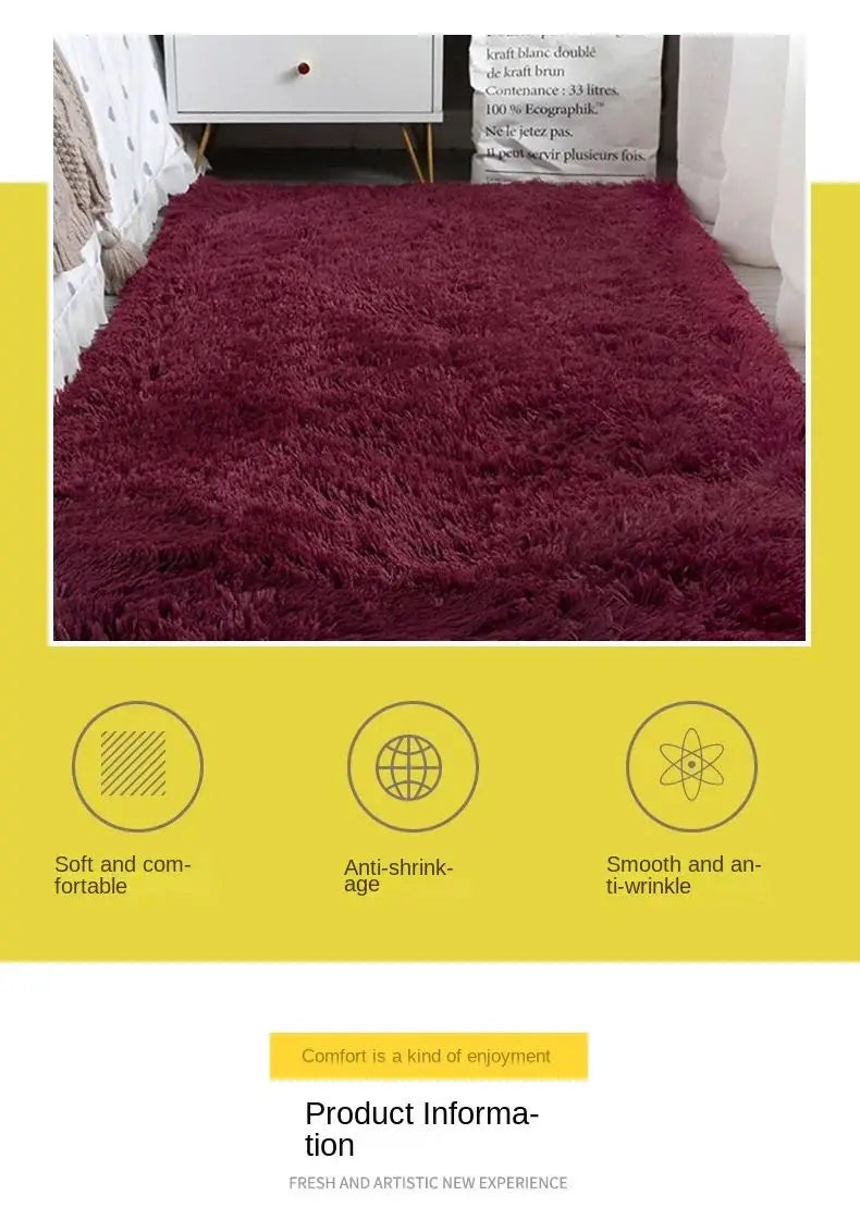 Solid Color Plush Area Rug & Bed Blanket – Soft Silk Wool Carpet for Bedroom & Living Room, 7 Colors & 7 Sizes