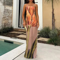 Sexy Strapless Backless Printed Long Dress – Off-Shoulder Sleeveless Summer Party & Evening Robe