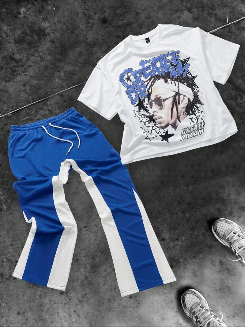Men's Hip Hop Round Neck Short Sleeve T-Shirt & Drawstring Pants 2-Piece Set