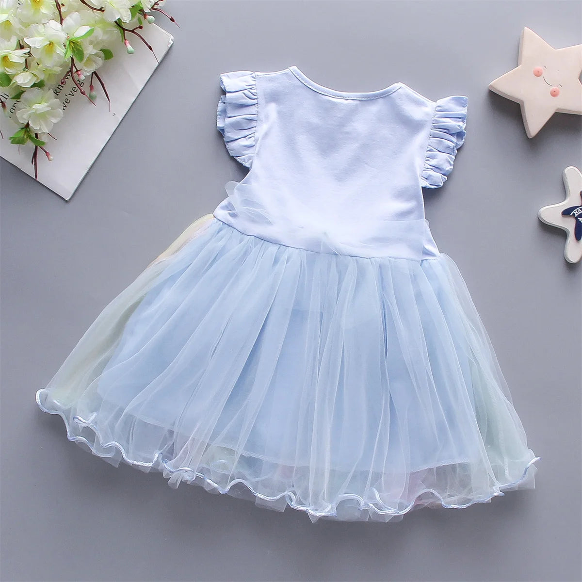 Baby Girl Sleeveless Casual Dress — Rainbow Mesh Print (0–3 Years)
