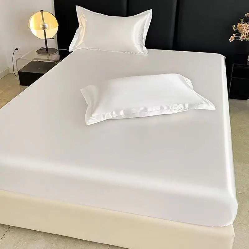 Satin Ice Silk Elastic Fitted Sheet – Solid Color Mattress Cover, No Pillowcase
