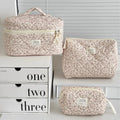 Vintage Floral Quilted Cosmetic Bag – Large Capacity Travel Makeup Organizer & Handbag Gift