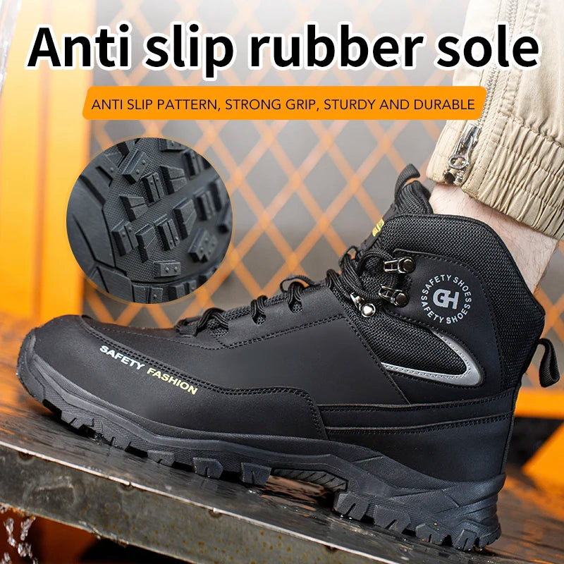 Men's Button-Closure Synthetic Work Shoes